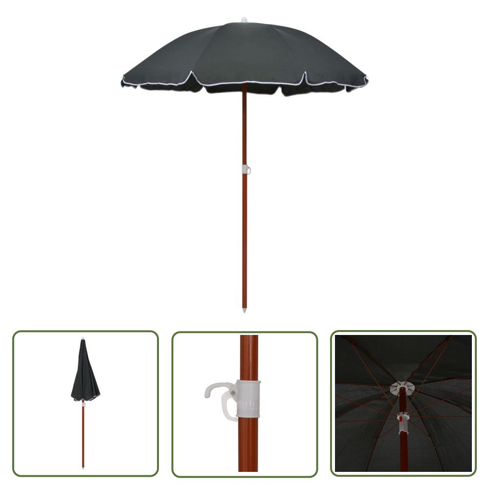 The Living Store Parasol ogrodowy na stalowym słupku - 180 cm - antracytowy - Parasol Ogrodowy