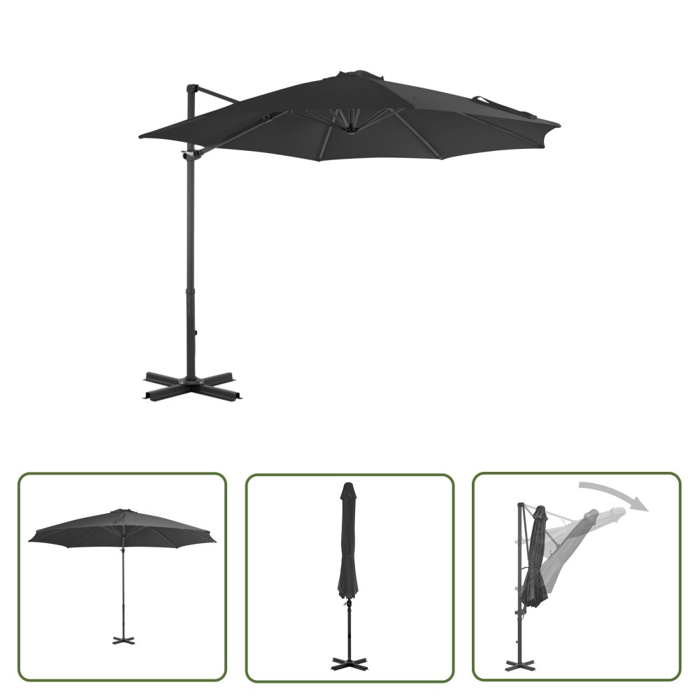 The Living Store Parasol wiszący z aluminiowym słupkiem - 300 cm - antracytowy - Parasol Wiszący