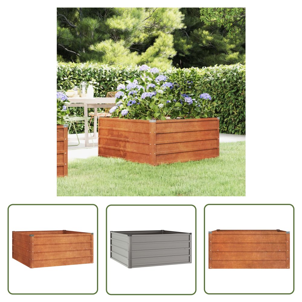 The Living Store Podwyższona donica - rdzawa - 100x100x45 cm - stal kortenowska - Donica Ogrodowa