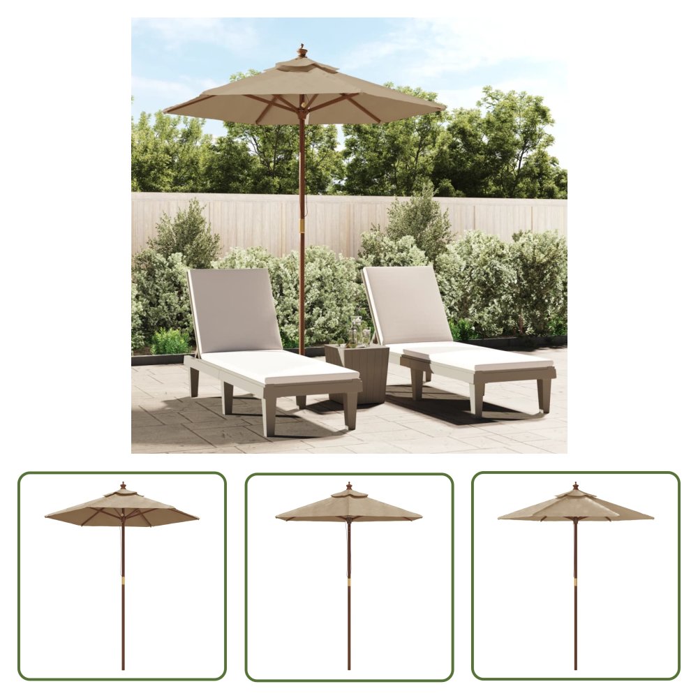 The Living Store Parasol ogrodowy na drewnianym słupku - taupe - 196x231 cm - Parasol Ogrodowy