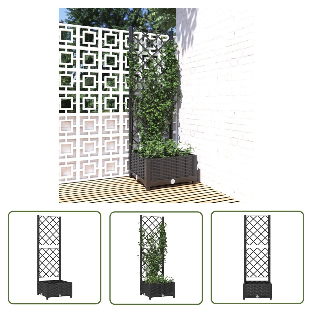 The Living Store Donica ogrodowa z kratką - czarna - 40x40x121 -5 cm - PP - Donica Ogrodowa