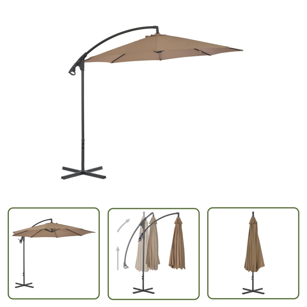 The Living Store Parasol wiszący ze stalowym słupkiem - 300 cm - taupe - Parasol Wiszący