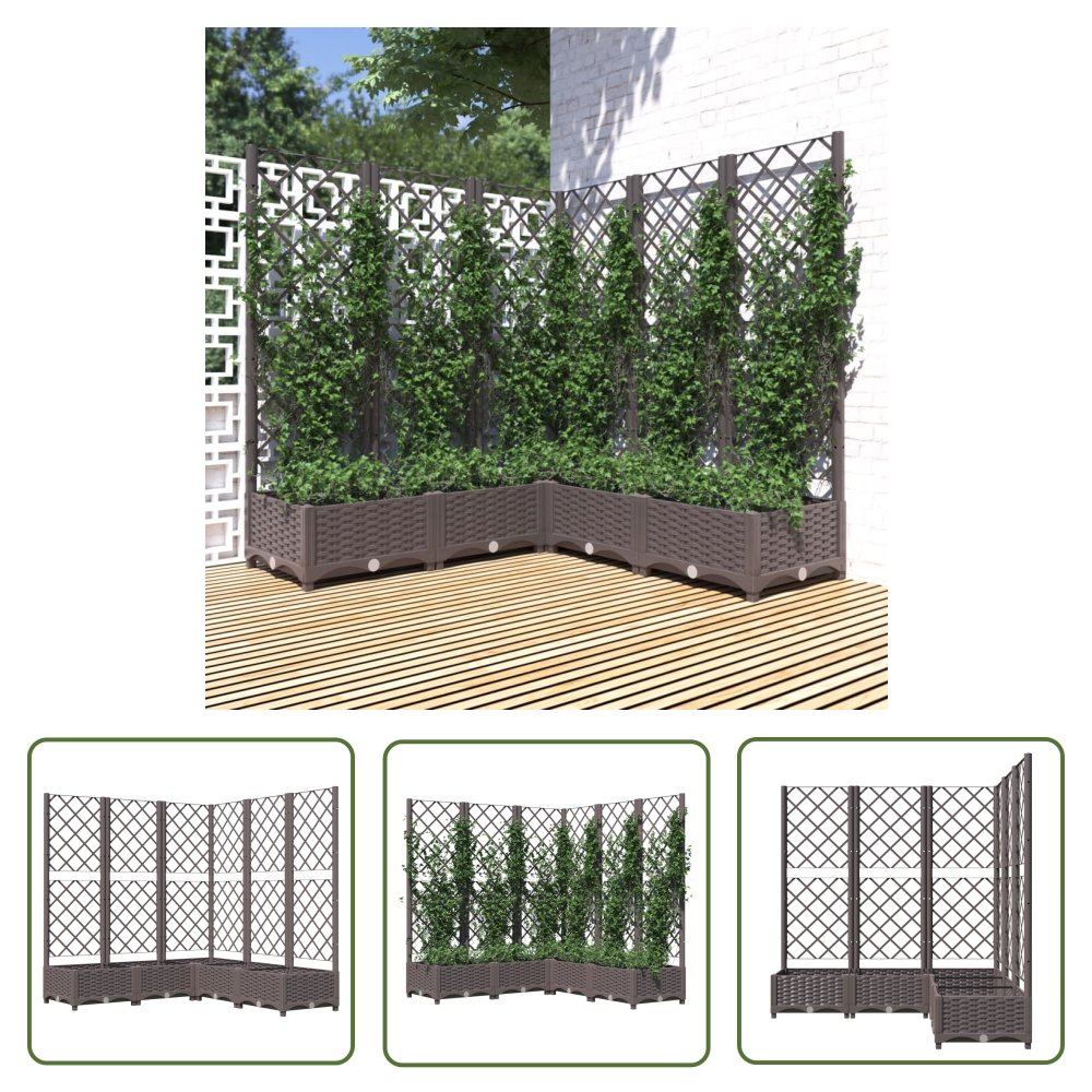 The Living Store Donica ogrodowa z kratką - brązowa - 120x120x121 -5 cm - PP - Donica Ogrodowa