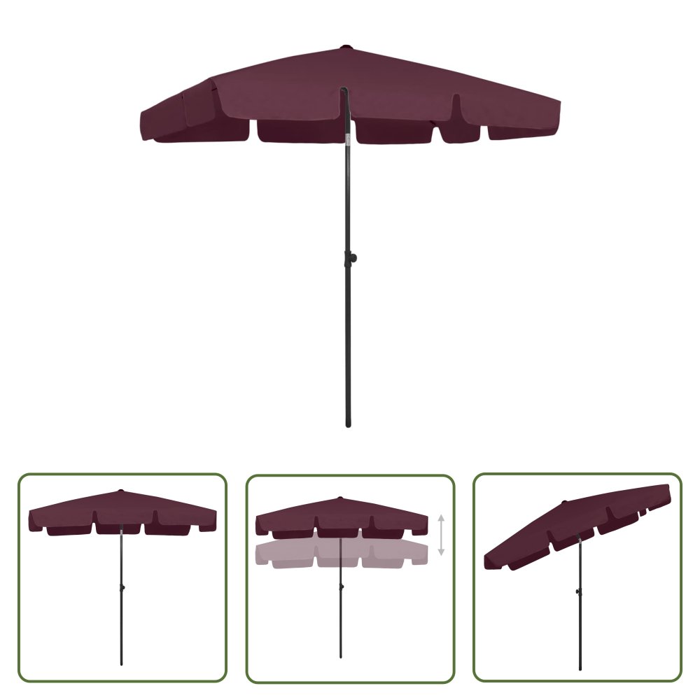 The Living Store Parasol plażowy - bordowy - 200x125 cm - Parasol Ogrodowy
