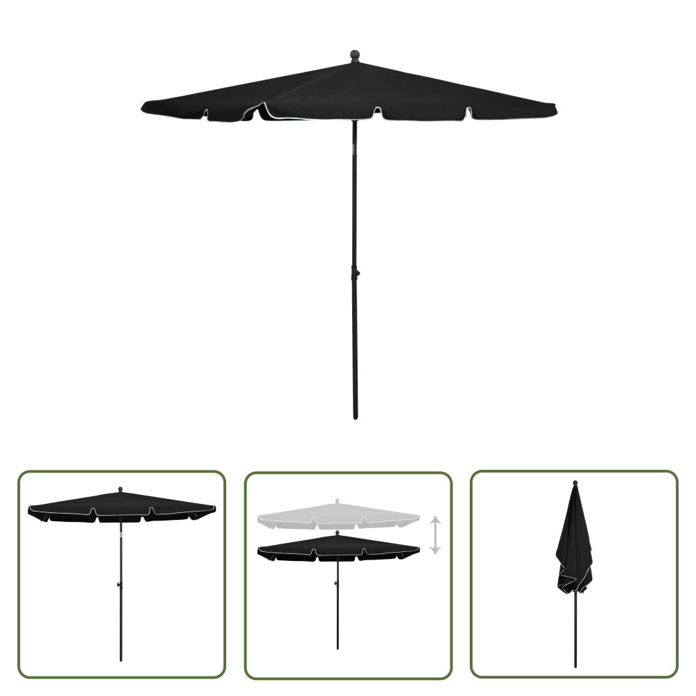 The Living Store Parasol ogrodowy na słupku - 210x140 cm - czarny - Parasol Ogrodowy