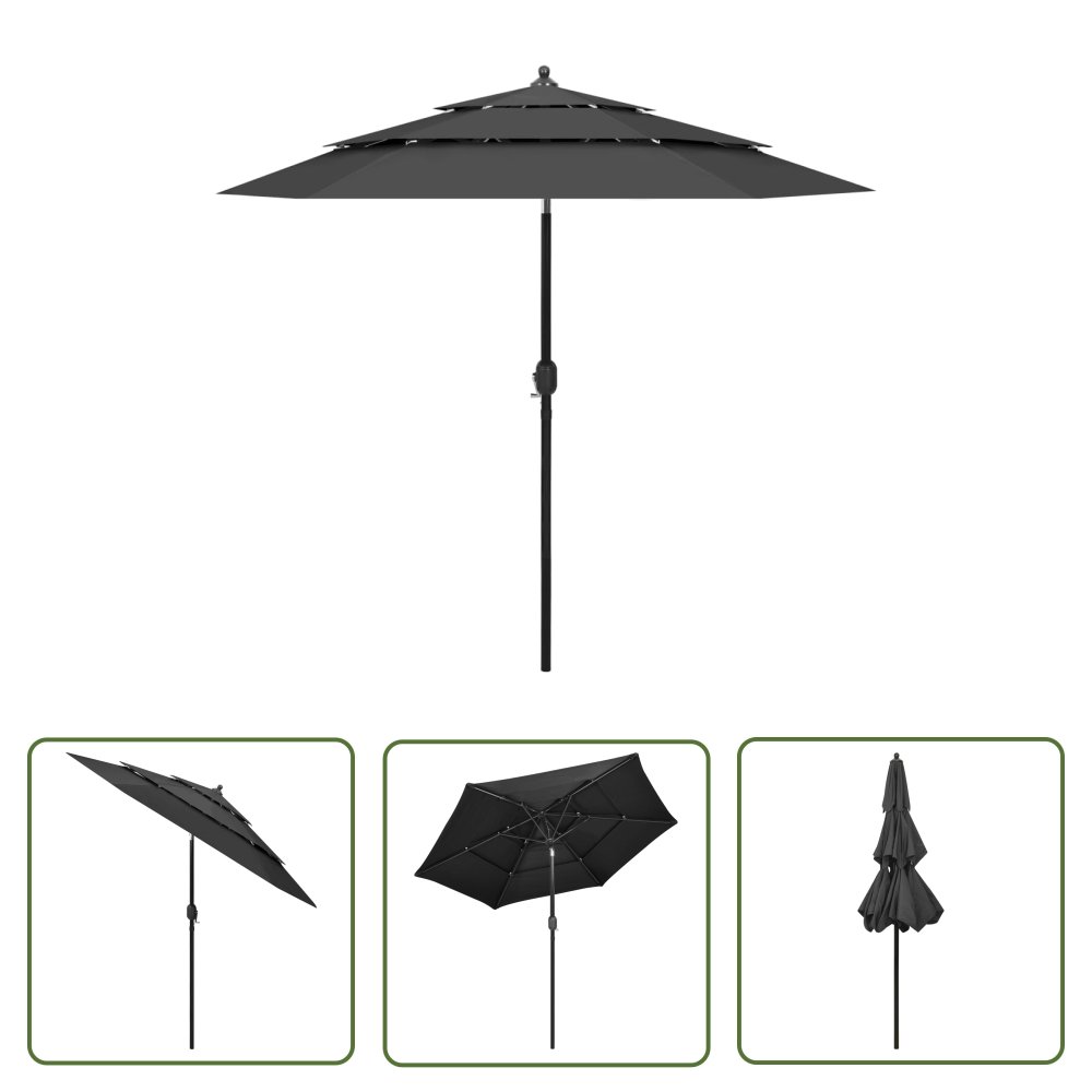 The Living Store 3-poziomowy parasol na aluminiowym słupku - antracytowy - 2 -5 m - Parasol Ogrodowy