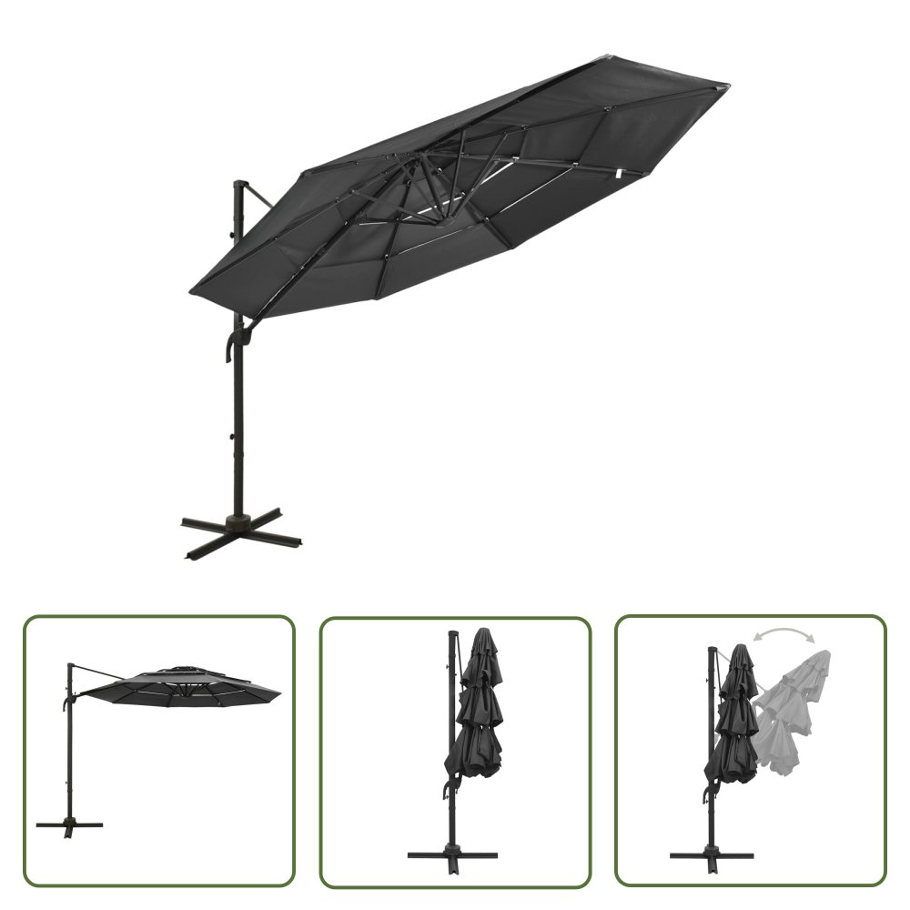 The Living Store 4-poziomowy parasol na aluminiowym słupku - antracytowy - 3x3 m - Parasol Ogrodowy