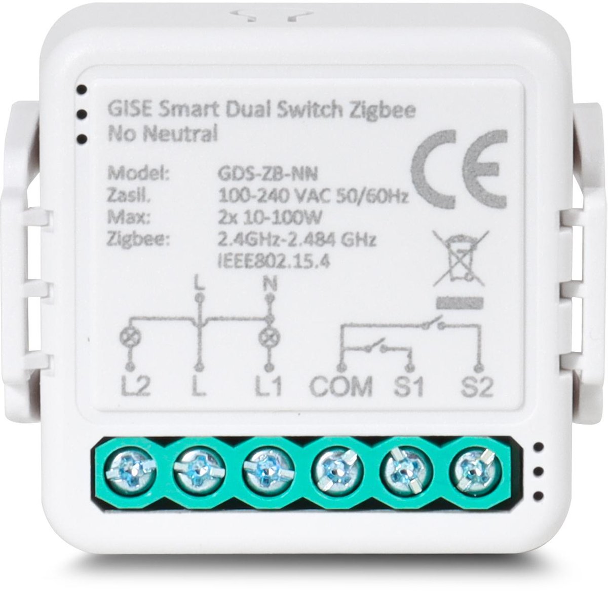 GISE Smart Podwójny moduł przekaźnikowy (bez N) Zigbee Tuya GDS-ZB-NN