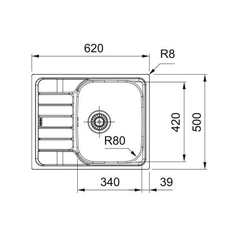 Franke Spark SKN 611-62/50 Zlewozmywak stalowy jednokomorowy 62x50 cm stal 101.0712.223