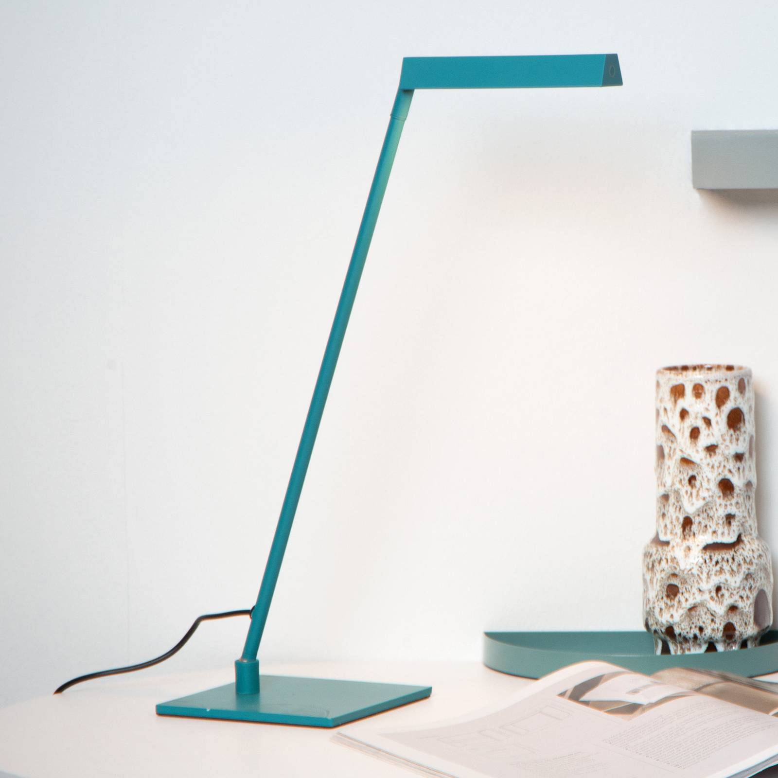 Lucide Lampa stołowa LED Lavale, turkusowa, ściemniana, wysokość 42 cm