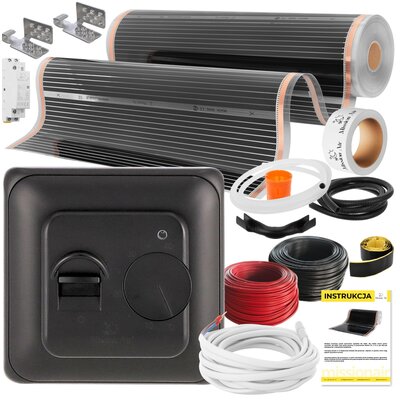 Folia grzewcza na podczerwień MISSION AIR 160 W/m² Black Silver PTC 12 m² (12 m x 100 cm) + regulator Aries Czarny