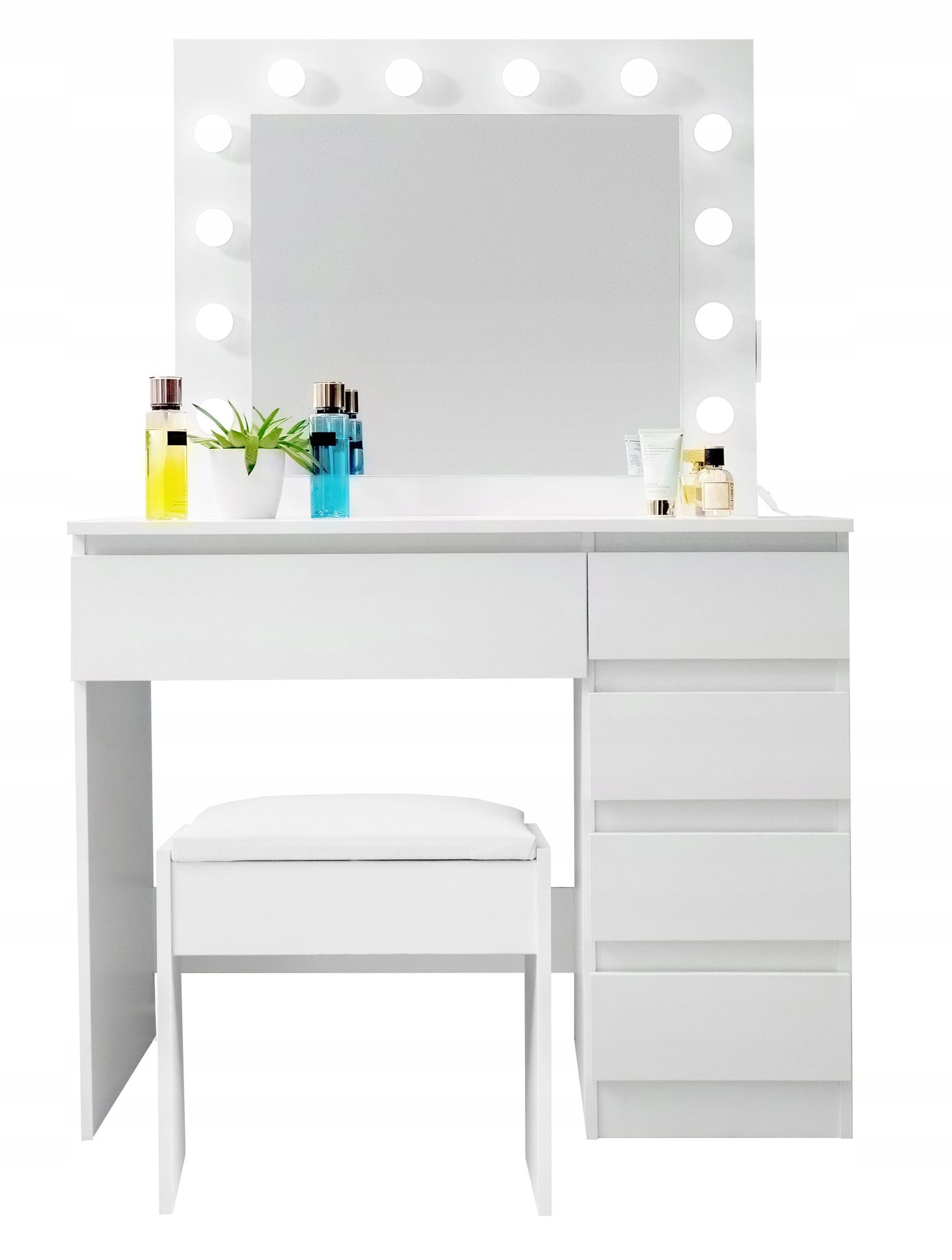 Toaletka kosmetyczna Lustro Oświetlenie 12 Led Taboret Usb