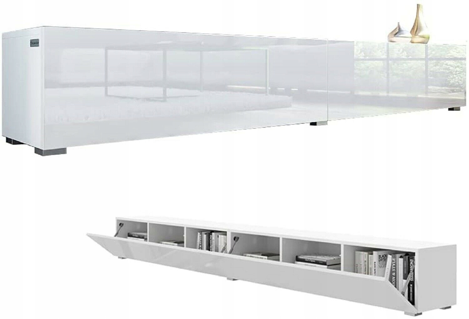 Szafka Rtv Kira 280 (2x140) cm szafka pod telewizor Front Akryl Połysk Biel
