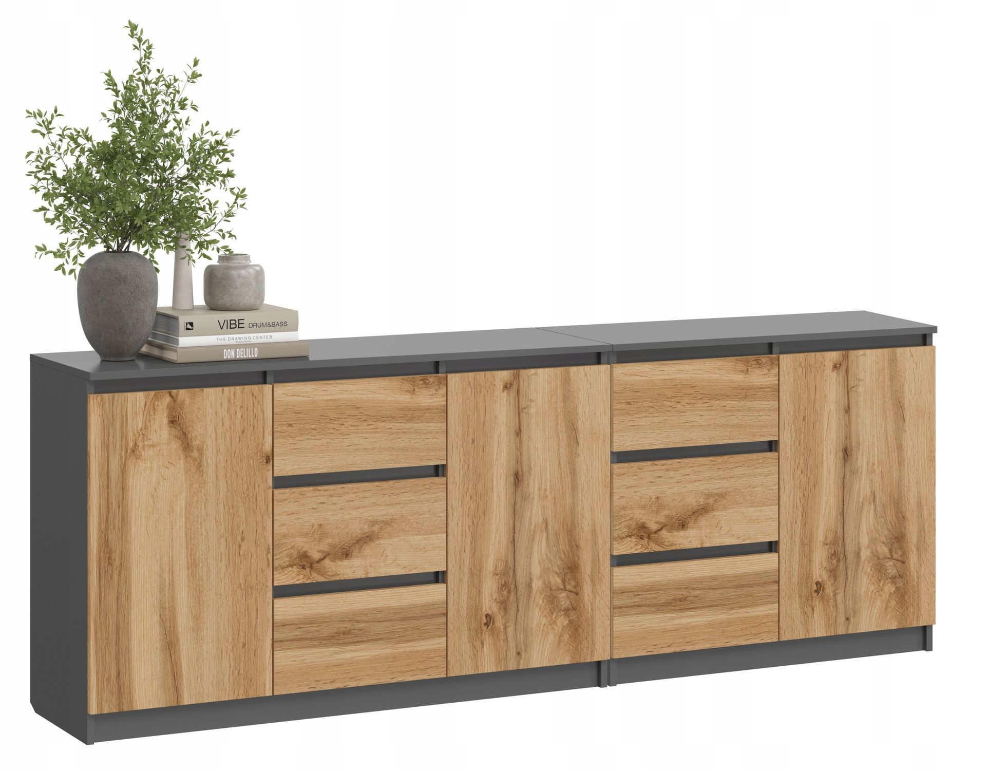 Zestaw Meblowy 2 Metry Komoda Łączona Szafka 6 Szuflad 3 Drzwi Rtv