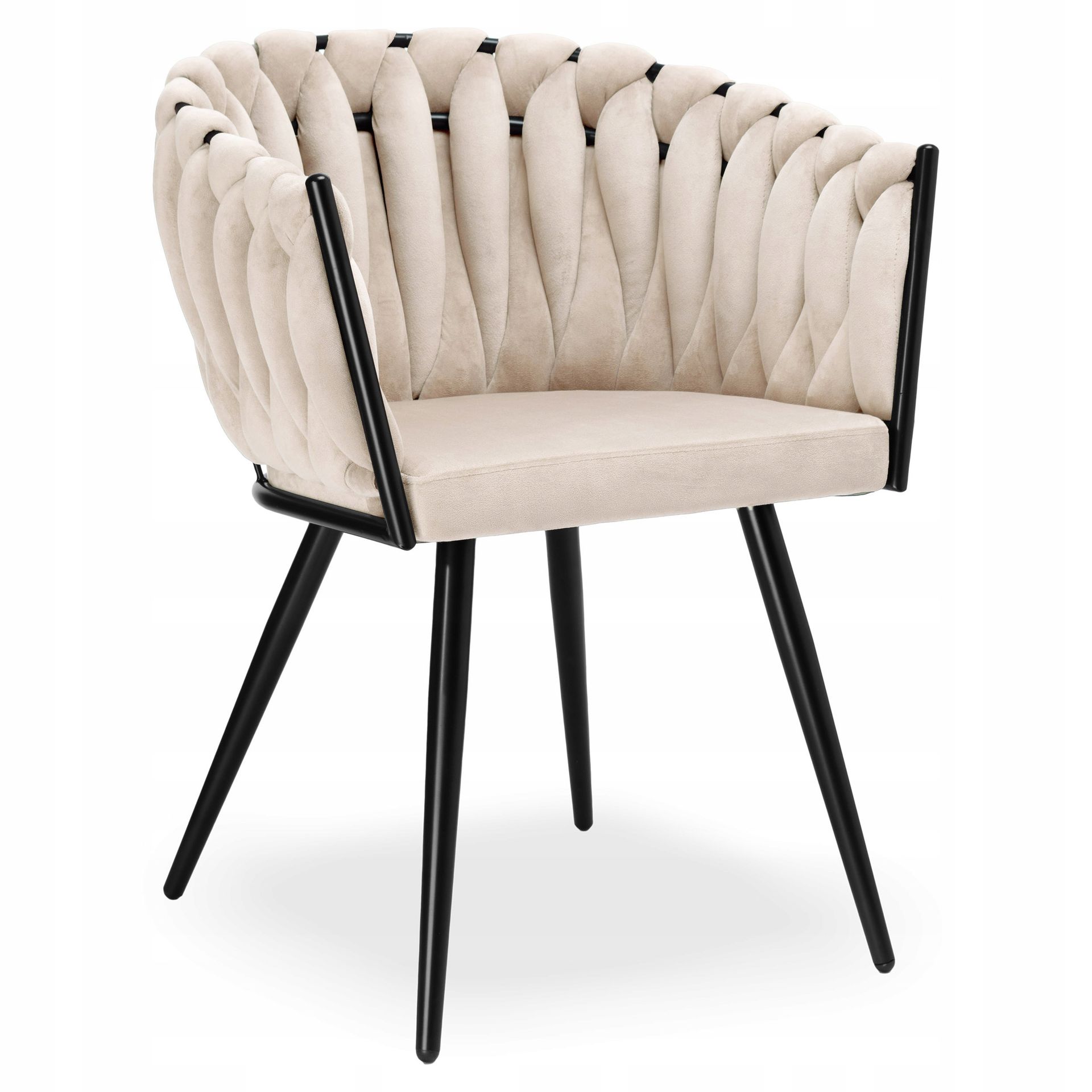 Krzesło Welurowe Plecione Warkocz Loft Tapicerowane Fotel Jadalnia Salon