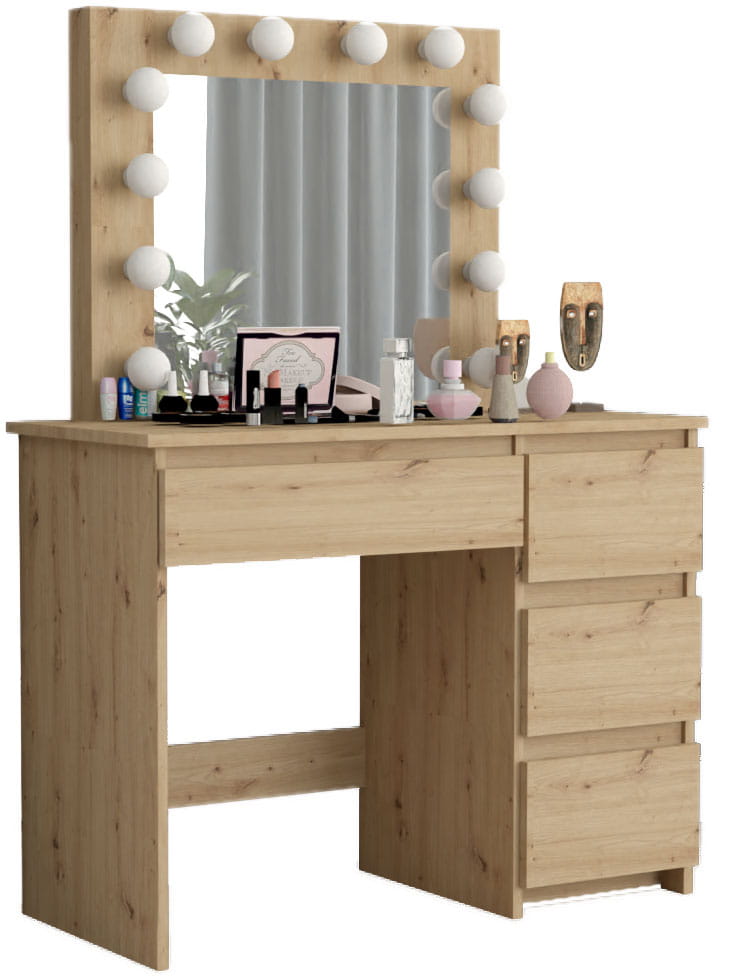 Toaletka Kosmetyczna Lustro Z Oświetleniem 12x Led Dąb Artisan