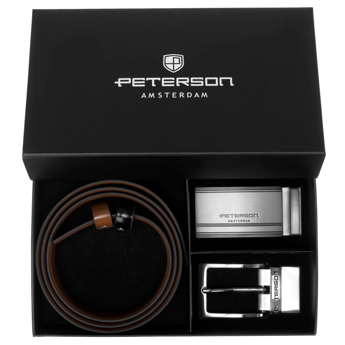 Meski zestaw prezentowy skóra naturalna Peterson PTN KL-B006-S001 BLACK-BROWN