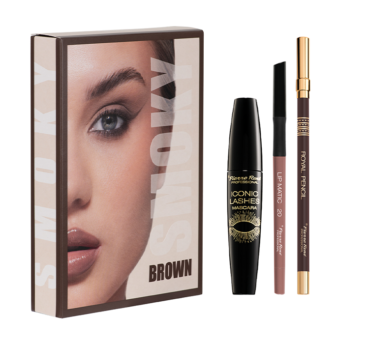 Pierre Rene Smoky Brown zestaw do makijażu kredka do oczu + konturówka + tusz do rzęs