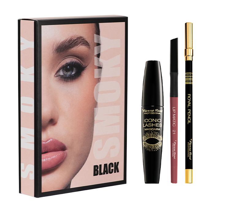 Pierre Rene Smoky Black zestaw do makijażu kredka do oczu + konturówka + tusz do rzęs