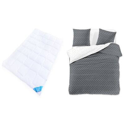 Zestaw pościel bawełniana 155 x 220 cm x2+80 x 80 cm x2 grafitowo-biała + Kołdra całoroczna 155 x 220 cm