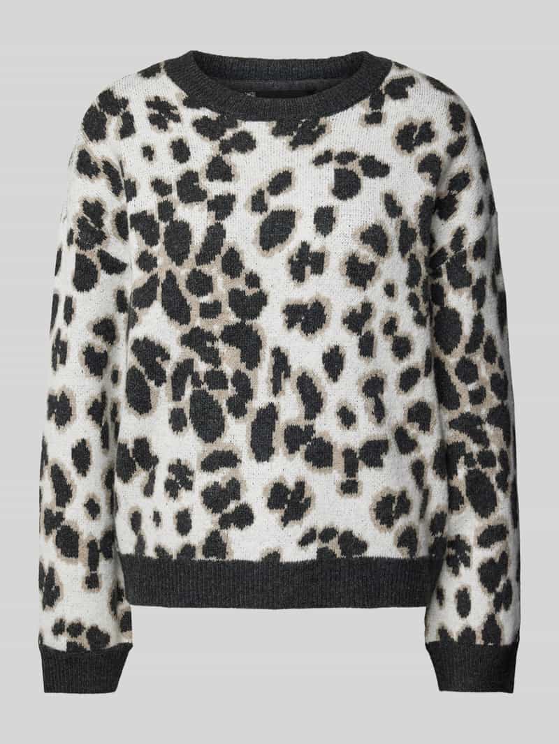 Sweter z dzianiny o kroju regular fit ze zwierzęcym nadrukiem model ‘NANA’