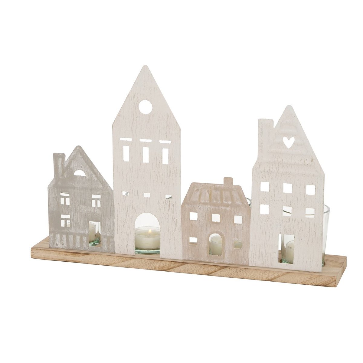 Świecznik na podgrzewacze, drewniane kamienice, NORDY, 24 x 36 cm