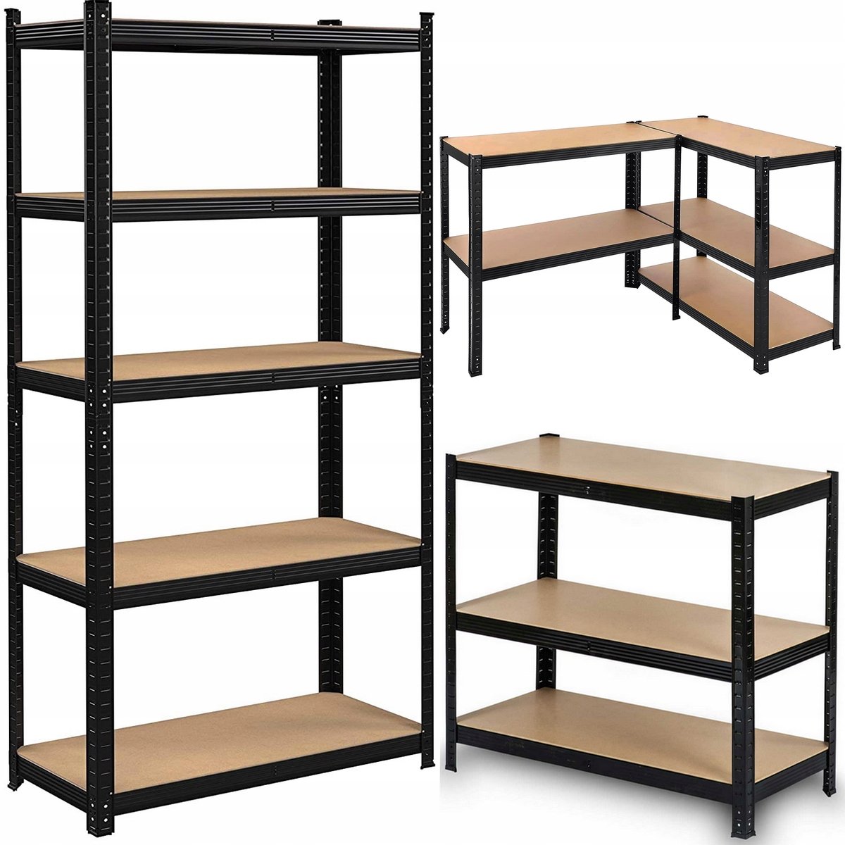 REGAŁ MAGAZYNOWY METALOWY LEGGER - CZARNY - UDŹWIG 1325 KG - 180x90x40 CM