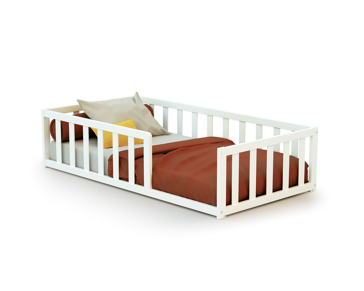 WEBABY - Łóżko z białą drewnianą podłogą