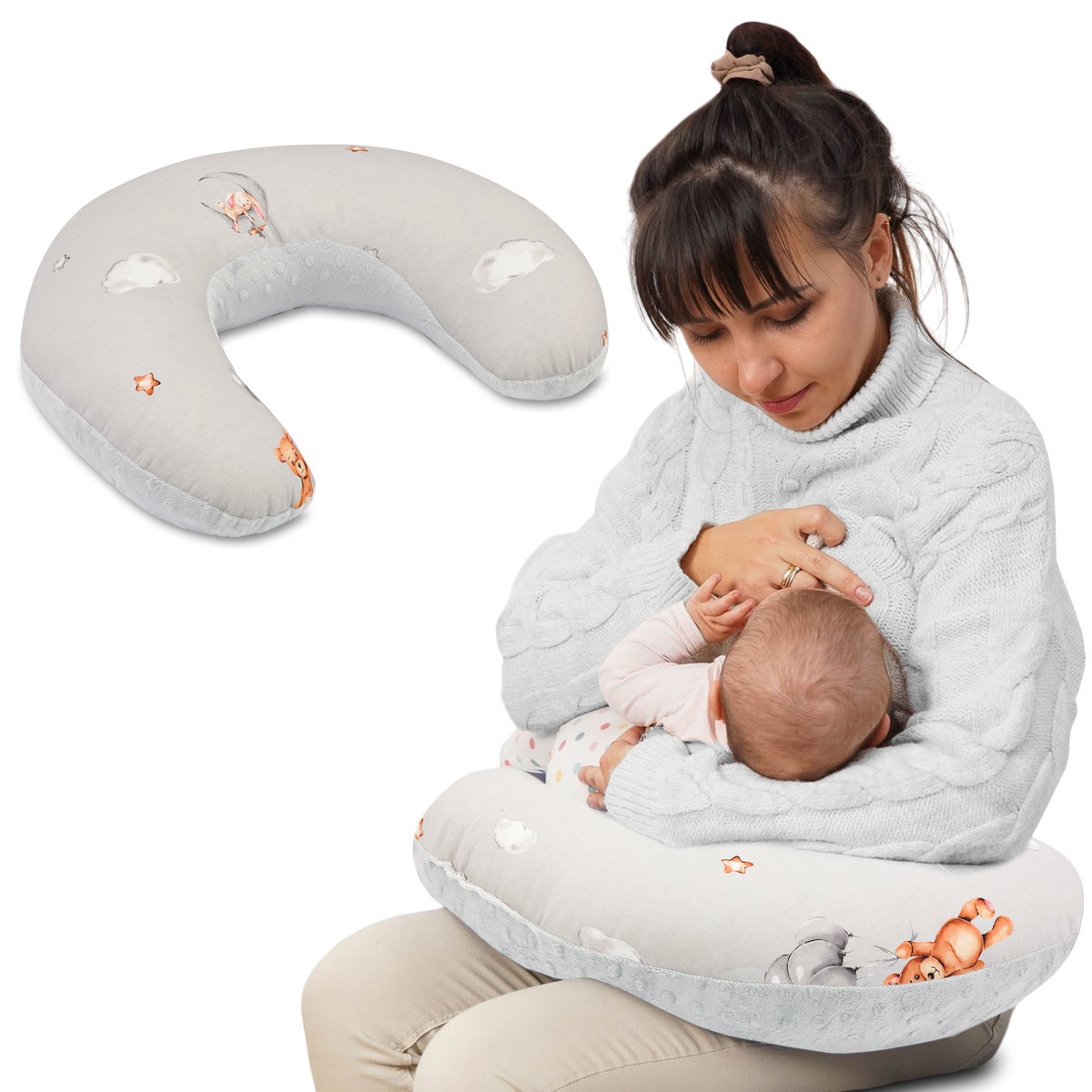 Poduszka do karmienia minky 130 x 45 cm - mała poduszka do karmienia piersią w podróży miś