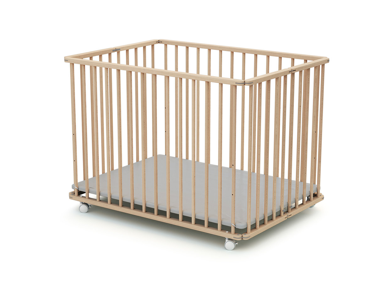 WEBABY - Składany kojec dla dziecka z surowego drewna bukowego 70 x 100 cm
