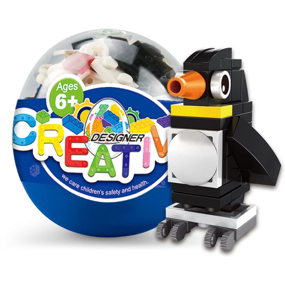 Klocki konstrukcyjne Wange WG01-12 – Mini zwierzątko w kapsule: Pingwin, 38 elementów