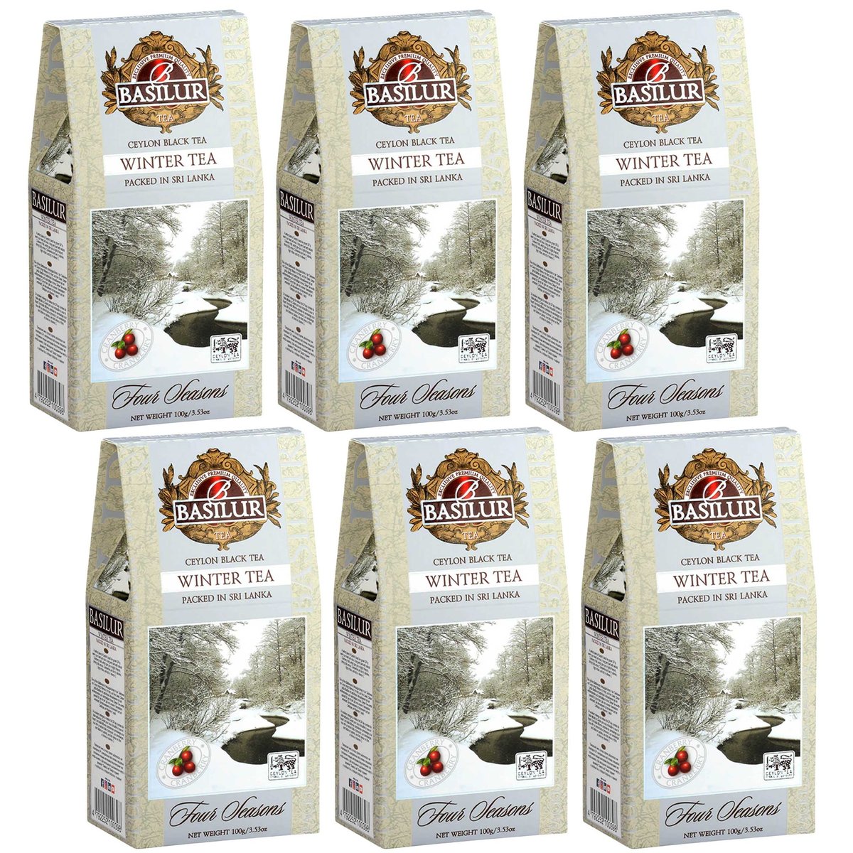 BASILUR Winter Tea Czarna herbata liściasta z dodatkiem owoców żurawiny 100 g x6