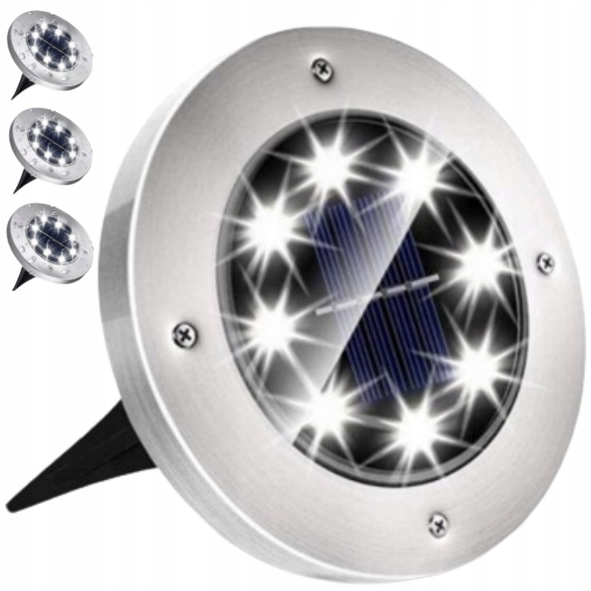 LAMPKI SOLARNE NAJAZDOWE LED WBIJANE OGRODOWE GRUNTOWE LAMPY DYSK x4 4 SZT