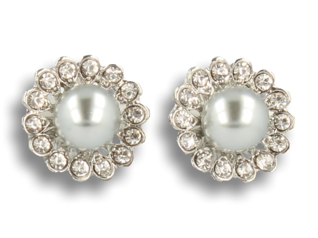 Klipsy w kolorze szarym w kształcie kwiatka z cyrkoniami