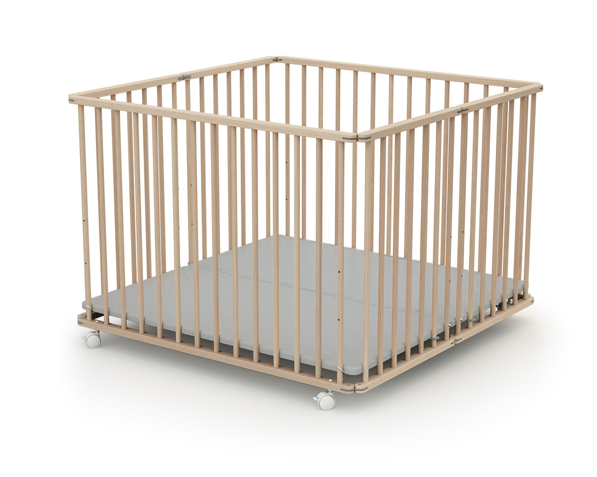 WEBABY - Składany kojec dla dziecka z surowego drewna bukowego 100 x 100 cm