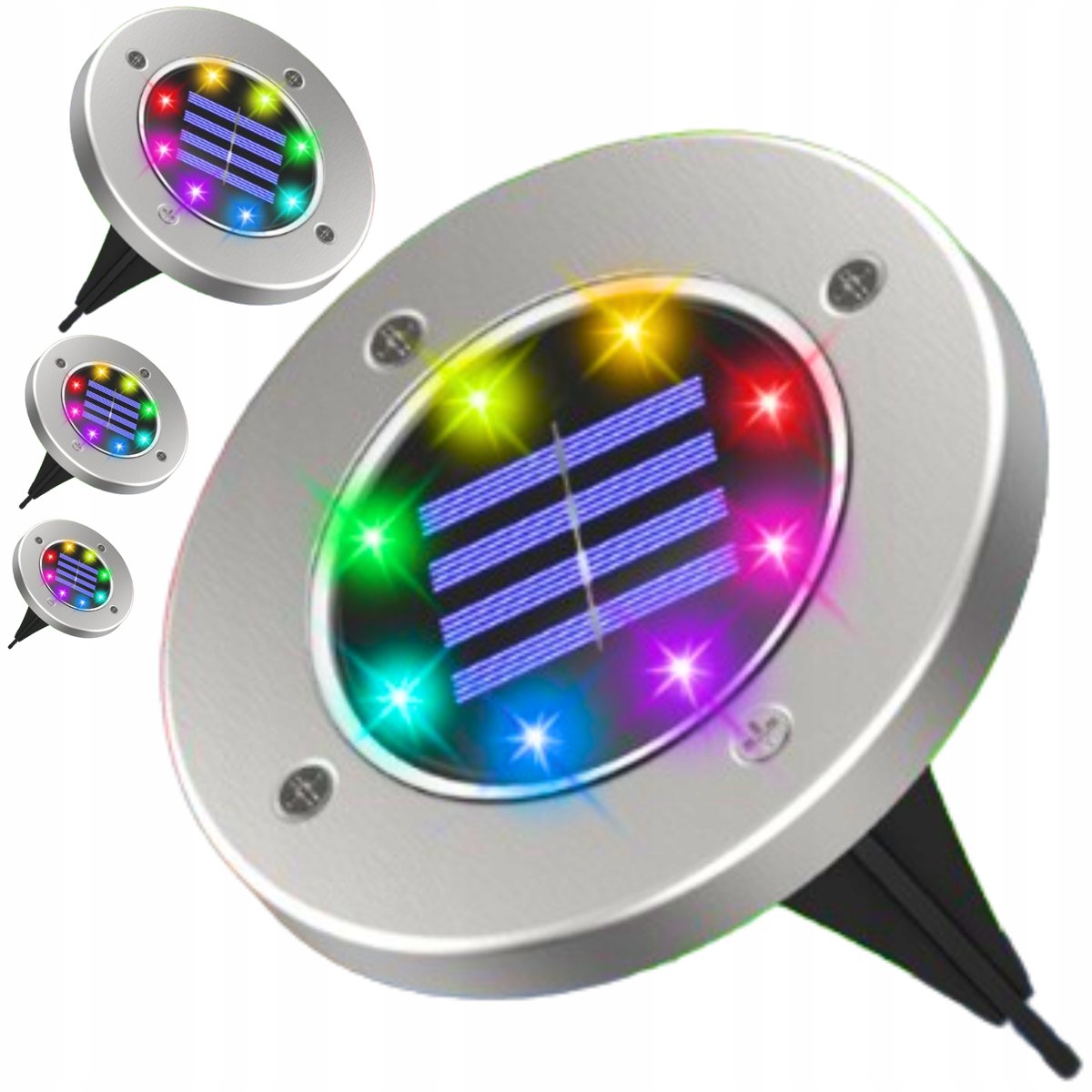LAMPKI SOLARNE NAJAZDOWE LED RGB x4 WBIJANE OGRODOWE GRUNTOWE LAMPY DYSK