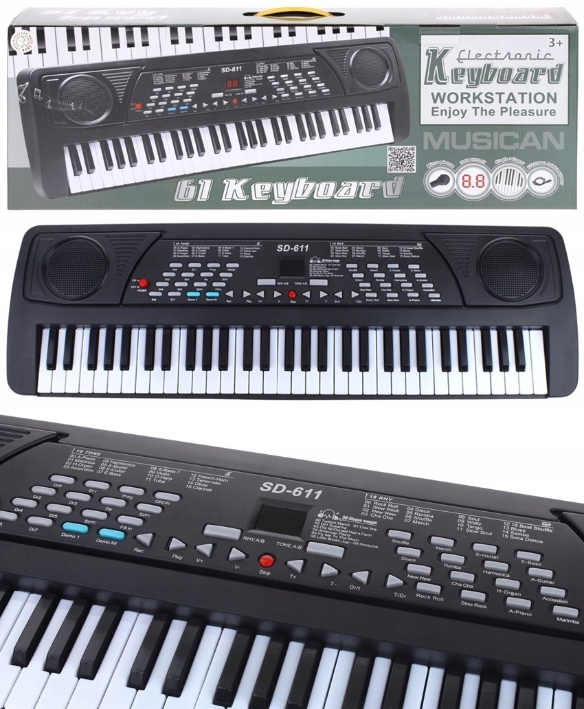 ORGANKI ORGANY KEYBOARD PIANINKO MIKROFON 61 KLAWISZY