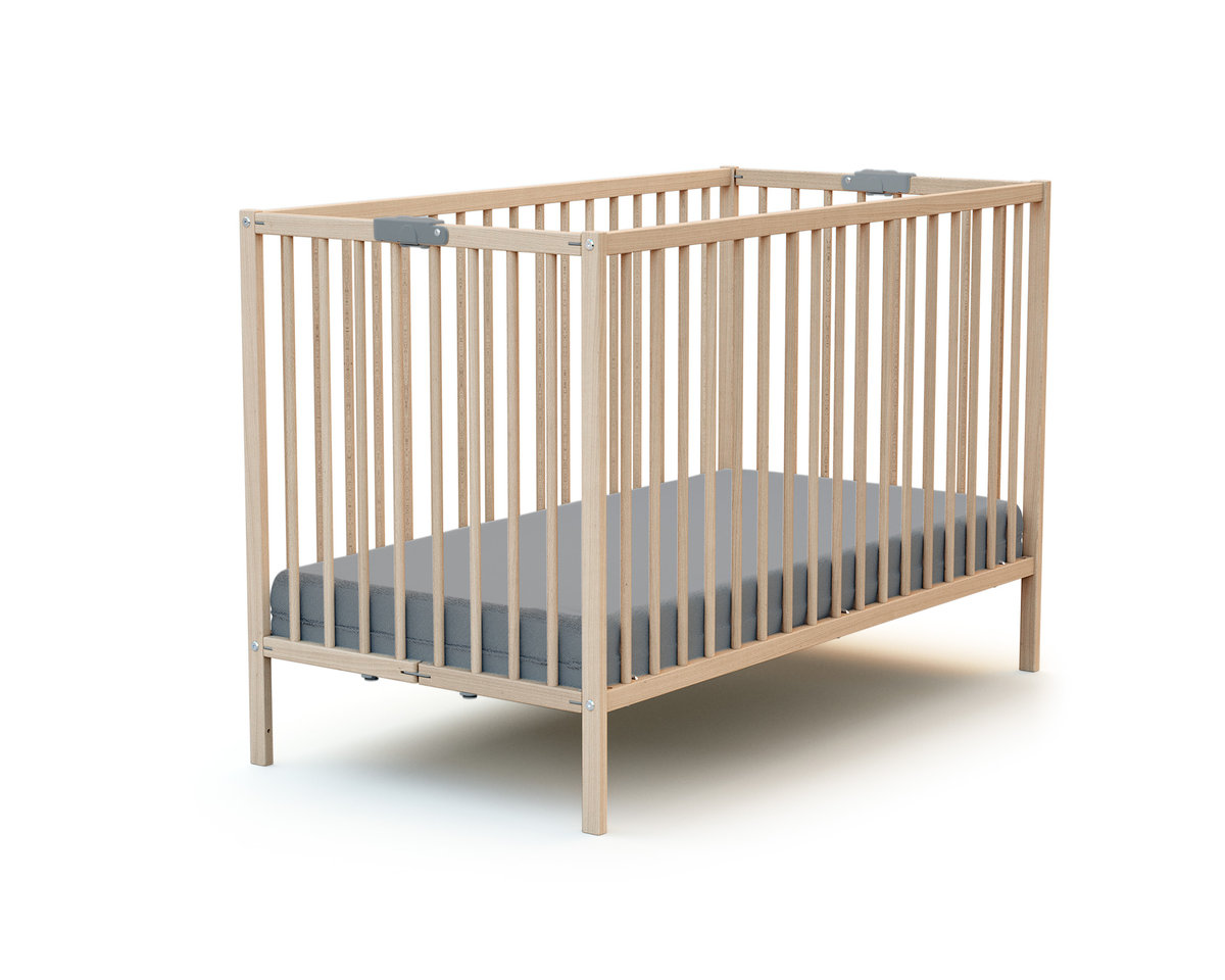 WEBABY - Składane łóżeczko dziecięce z surowego drewna bukowego 60 x 120 cm