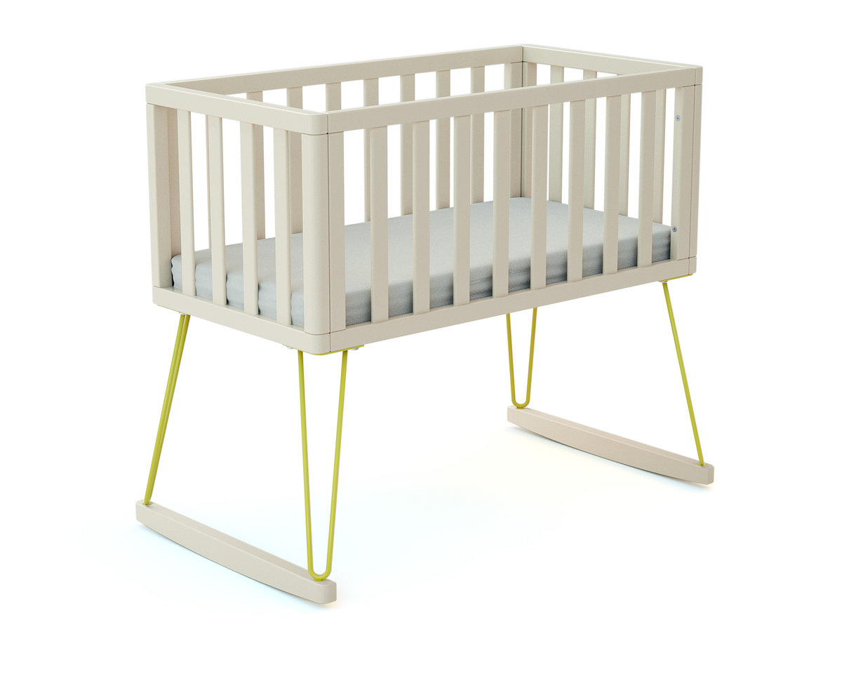 JURABABY - ONLY Drewniana kołyska bujana żółta 40 x 80 cm