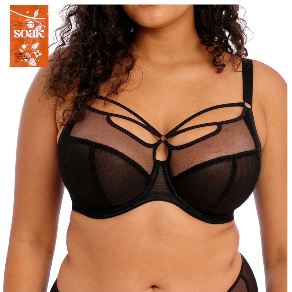 Biustonosz Elomi Sachi Uw Plunge soft z paskami Czarny - 34G/75I