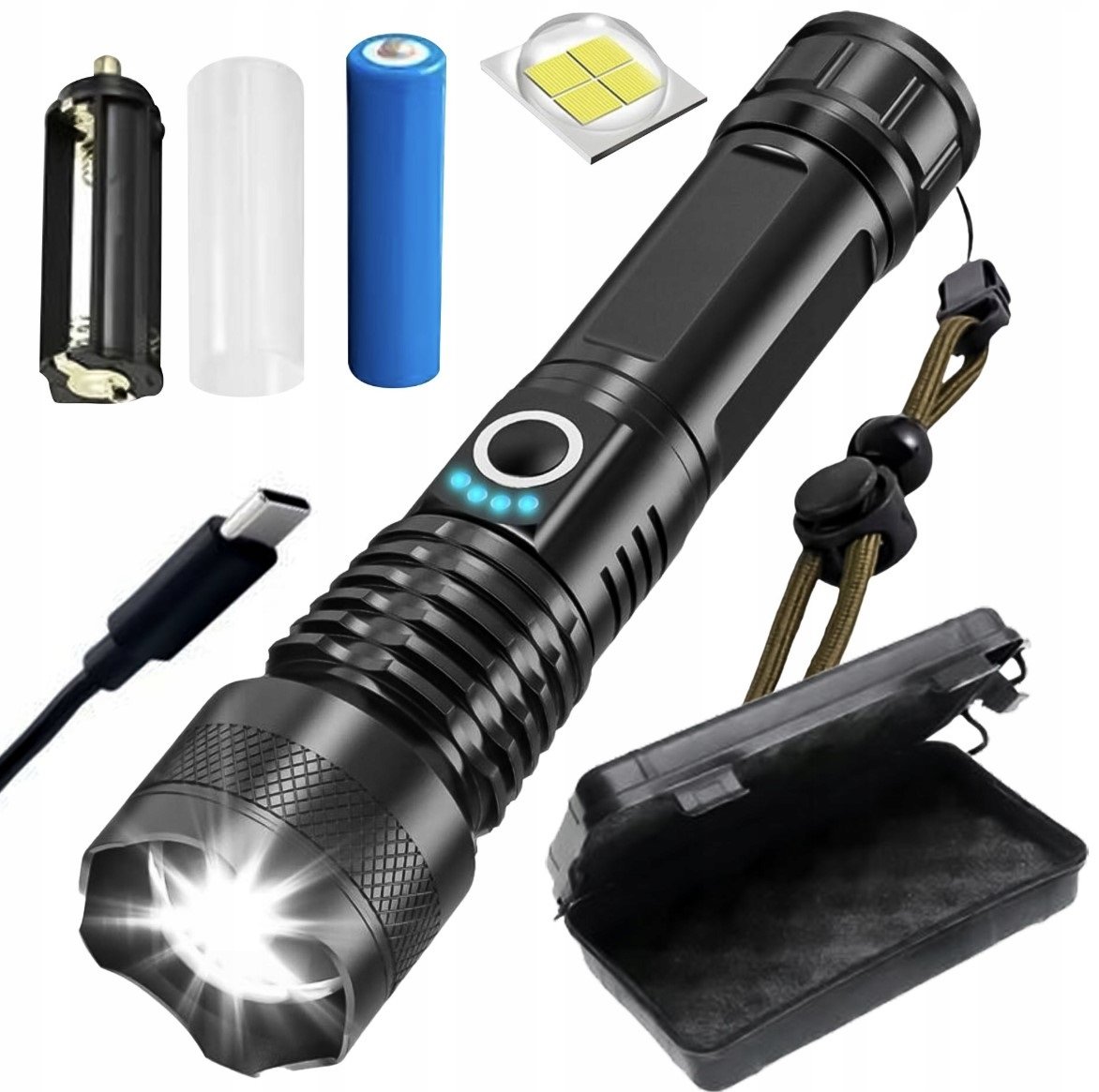 LATARKA TAKTYCZNA SURVIVAL LED ZOOM 5 TRYBÓW MOCNA WOJSKOWA ZESTAW ETUI