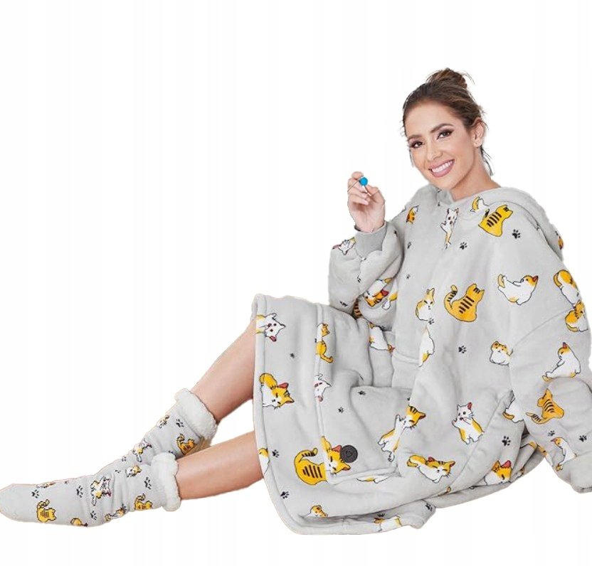 Ciepła Bluza Oversize XXL Koc Włochacz Futrzak 2w1