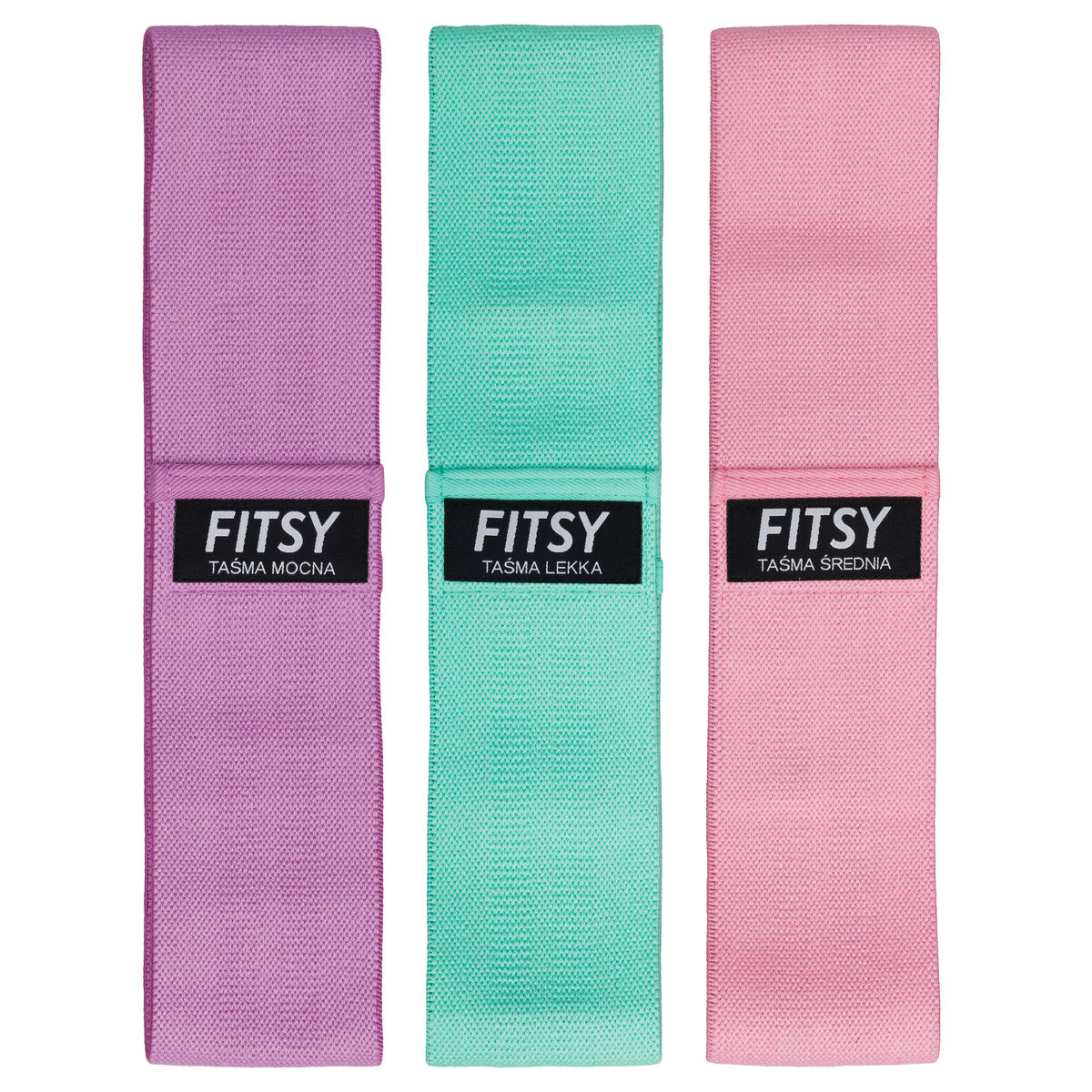 Fitsy, Zestaw Materiałowych Gum, Do Ćwiczeń, Różnokolorowe, 3 Szt.