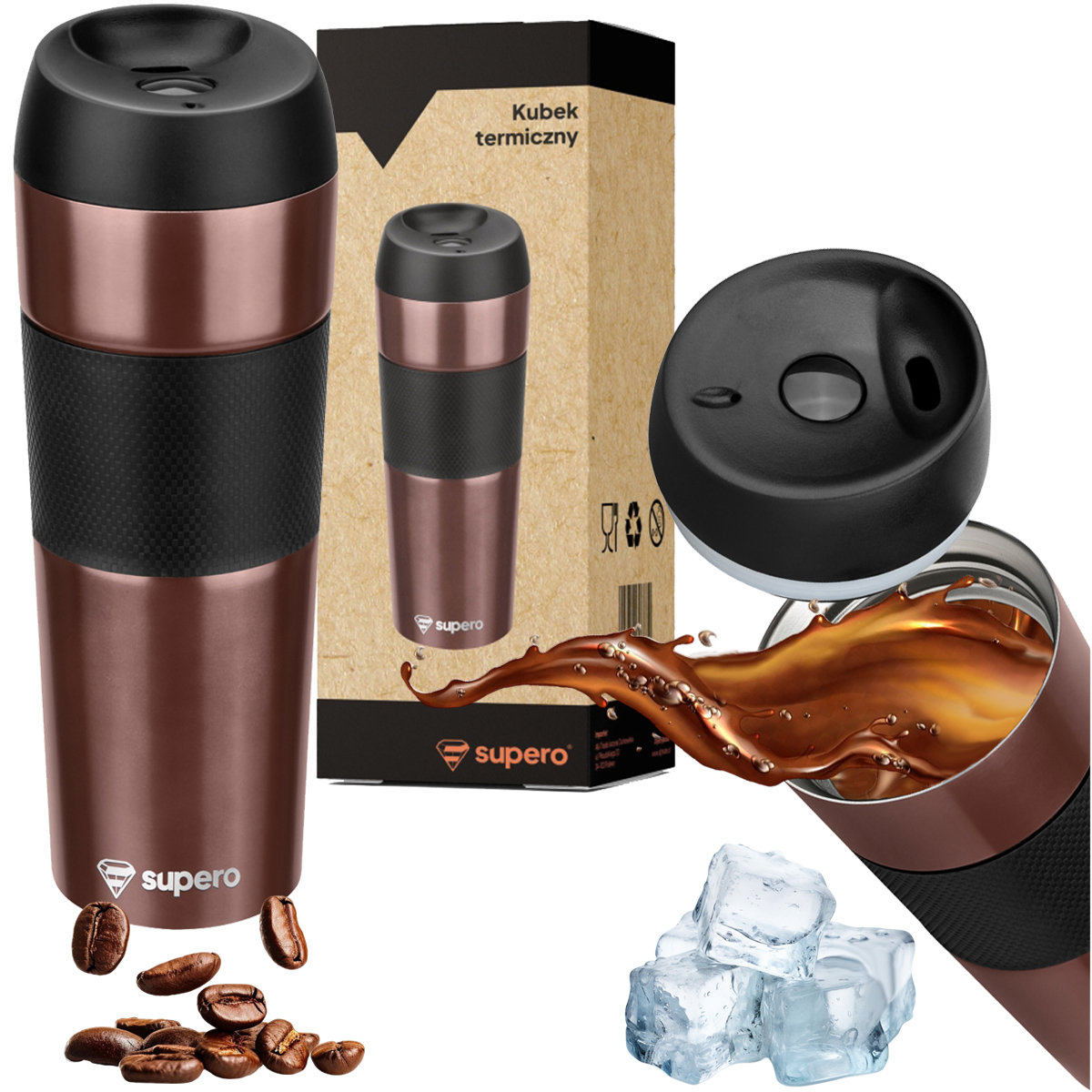 Kubek termiczny termos szczelny podróżny bidon na kawę herbatę 12-24h 450ml