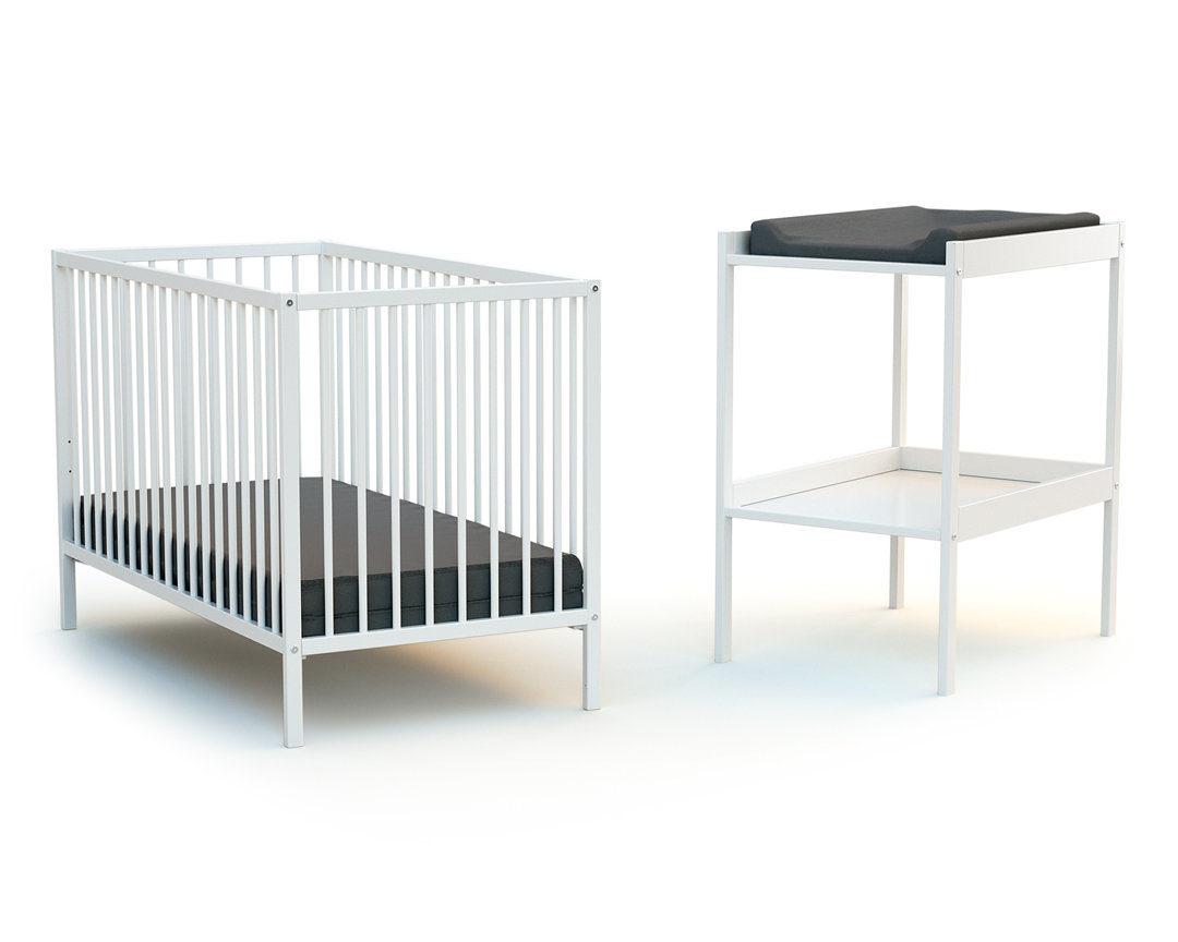 WEBABY - Biały drewniany pokój dziecięcy z łóżkiem i przewijakiem