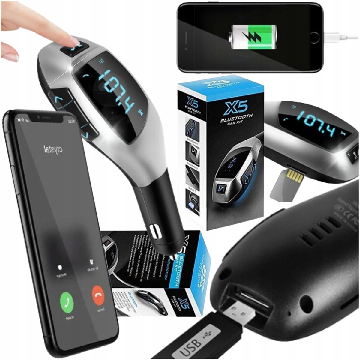 TRANSMITER BLUETOOTH AUDIO MP3 BT SD TF SZYBKA ŁADOWARKA USB RADIO FM