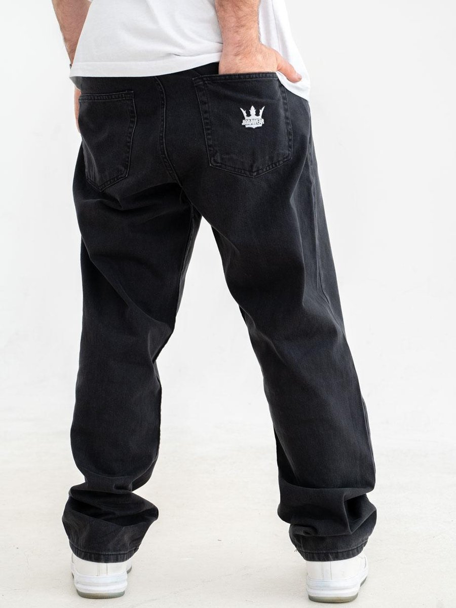 Spodnie Jeansowe Baggy Męskie Sprane Czarne Jigga Wear Crown L