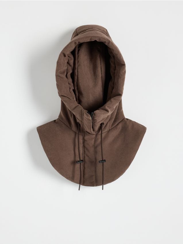 Reserved - Pikowany kaptur z suwakiem - brązowy
