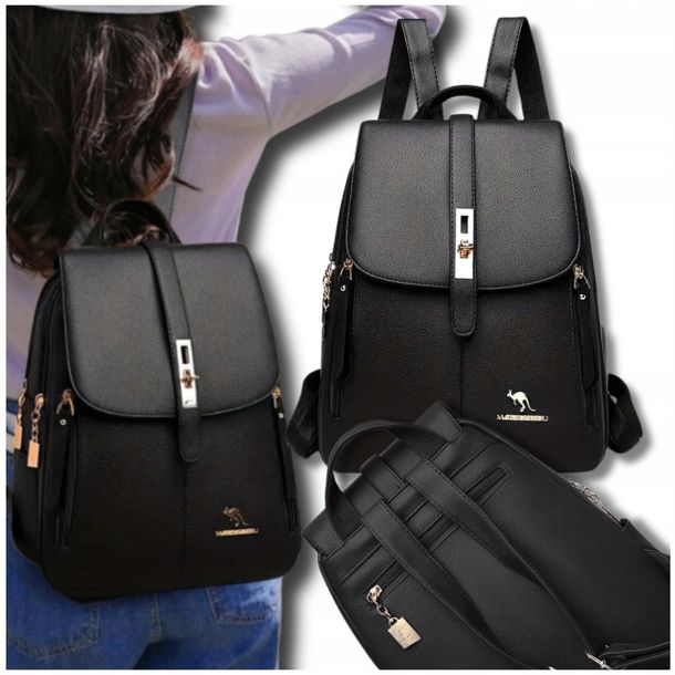 Plecak damski czarny skórzany elegancki ekoskóra szkolny miejski modny