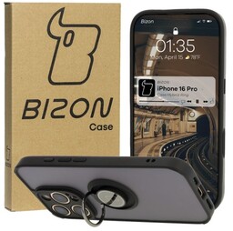 Bizon Etui z uchwytem na palec Case Hybrid Ring do iPhone 16 Pro, przydymione z czarną ramką